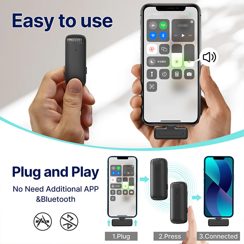 ULANZI J12 Micrófono inalámbrico para teléfono USB C 2TX x 1RX