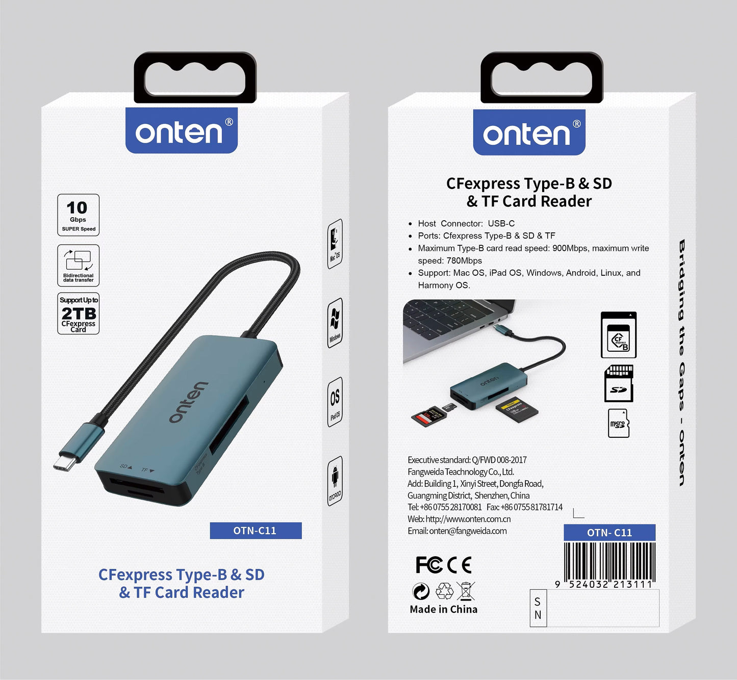 ONTEN-lector de tarjetas tipo C, CFexpress tipo B, SD y TF