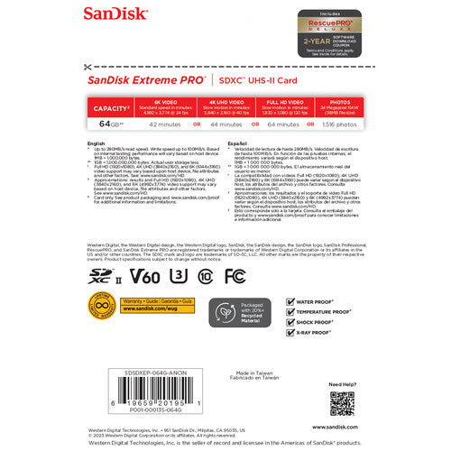 SD XC SanDisk Extreme PRO UHS-II 64Gb