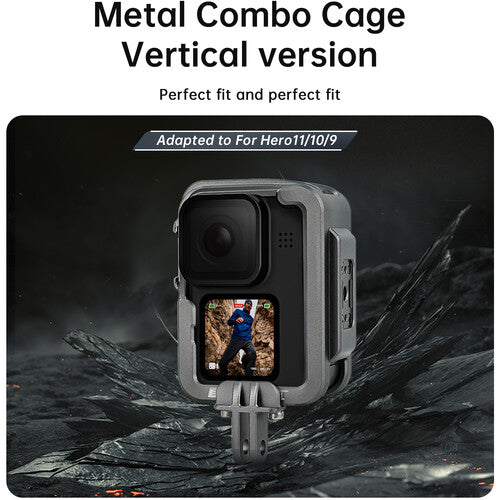 Jaula en Aluminio Para GoPro 12/11/10/9 Telesin Con Marco Vertical