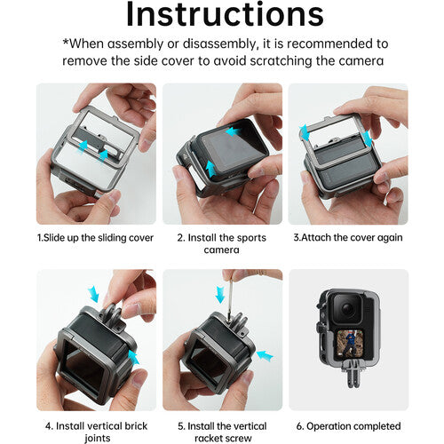 Jaula en Aluminio Para GoPro 12/11/10/9 Telesin Con Marco Vertical