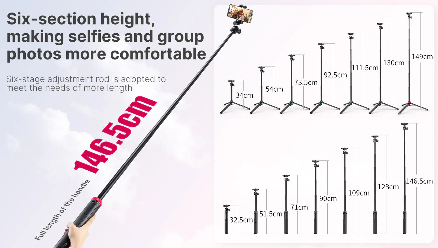 Trípode Extensible - Selfie Stick Con Control Bluetooth Cabeza De Bola 150cm