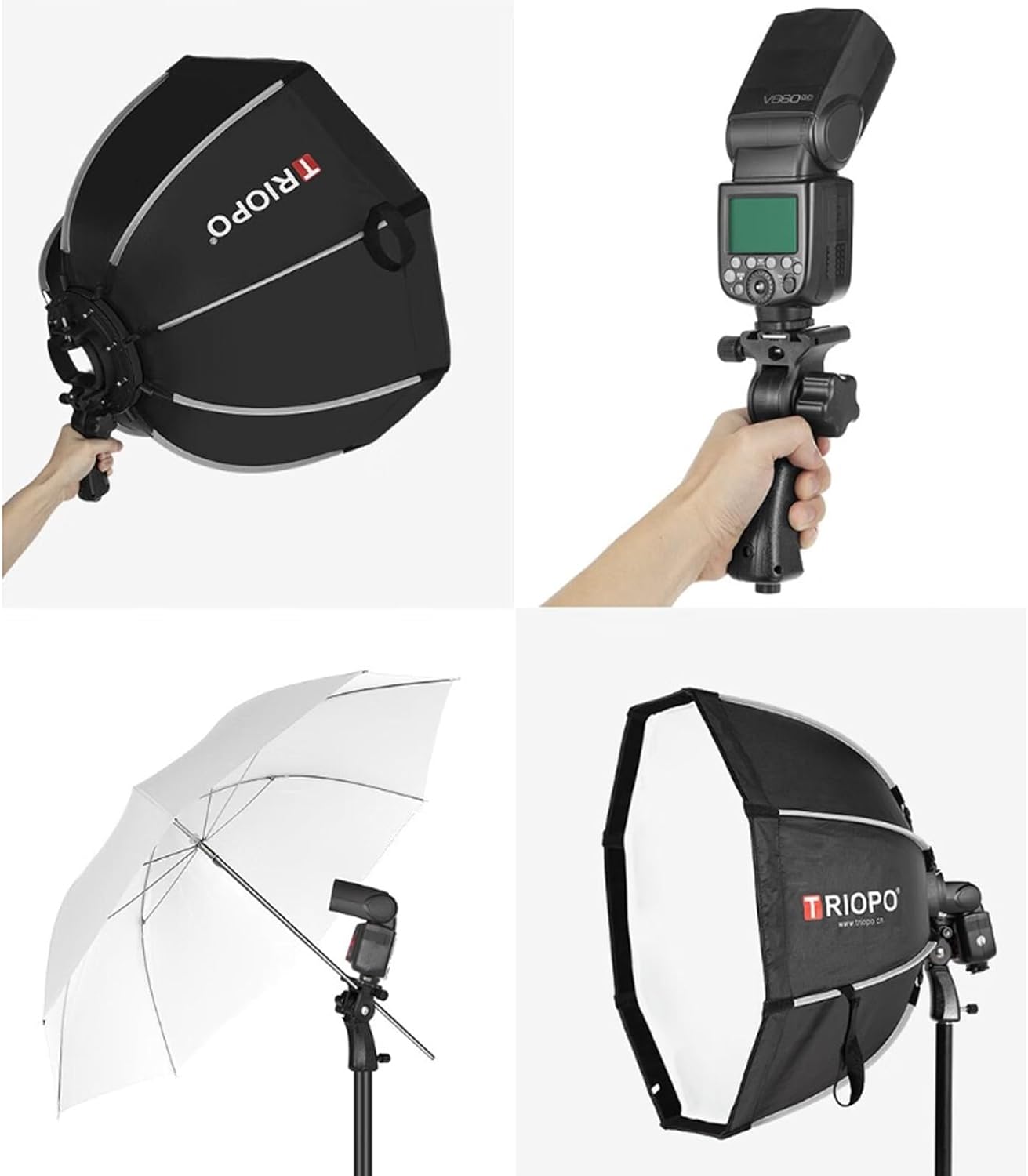 Softbox Octabox Triopo Para Flash 45cm Con Mango Y Grid / Panal
