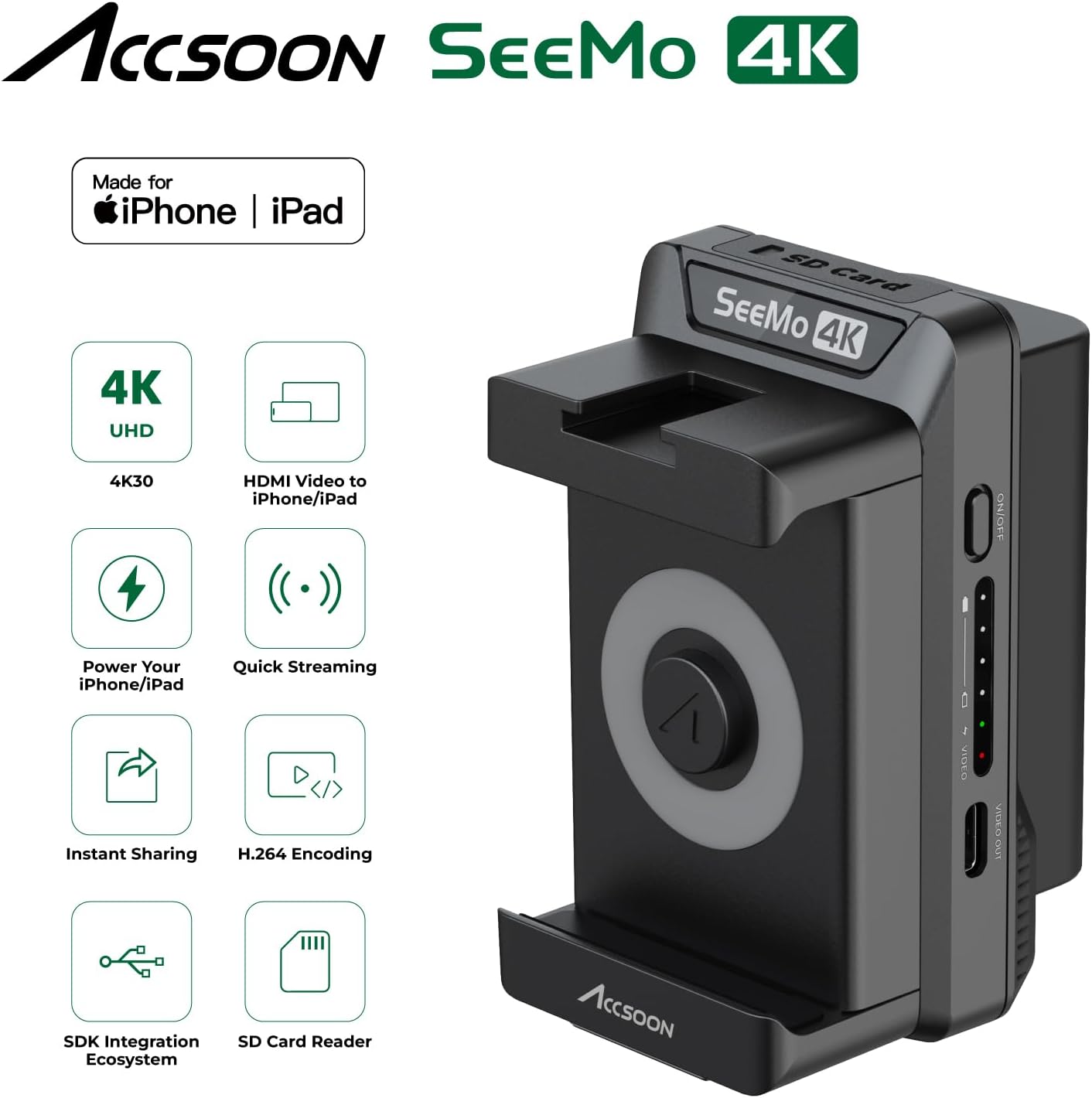 Adaptador Para Usar iPad/ iPhone Como Monitor Streaming Accson Seemo 4k