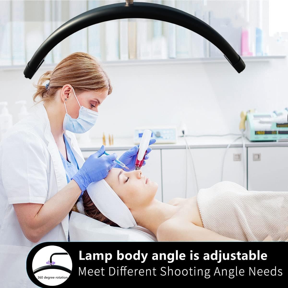 Luz Led En Media Luna 60w Profesional Para Cejas Uñas Maquillaje Soporte Al Piso Bicolor