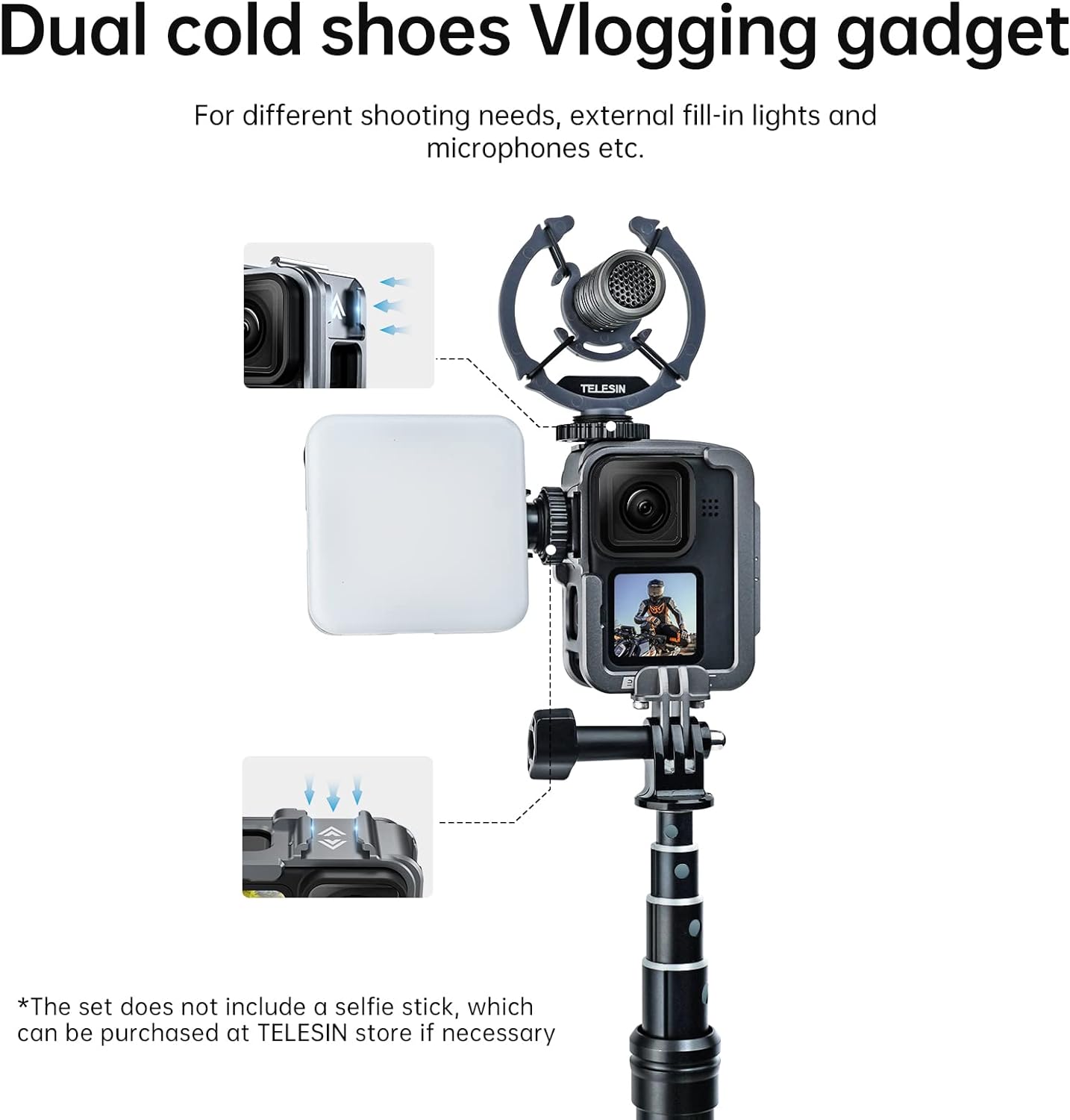 Jaula en Aluminio Para GoPro 12/11/10/9 Telesin Con Marco Vertical