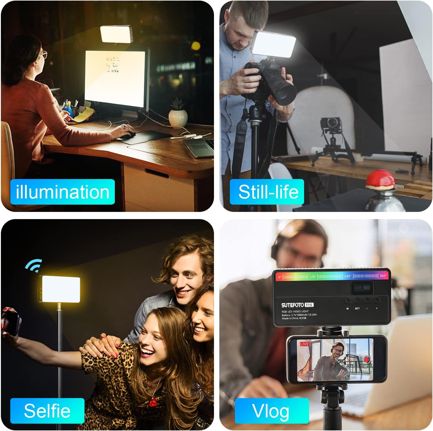 Panel Luz Led Rgb Profesional 15W Portatil Recarganble Sutefoto Para Fotografia Y Video
