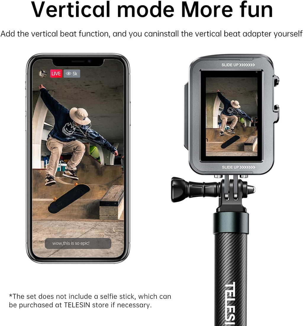 Jaula en Aluminio Para GoPro 12/11/10/9 Telesin Con Marco Vertical