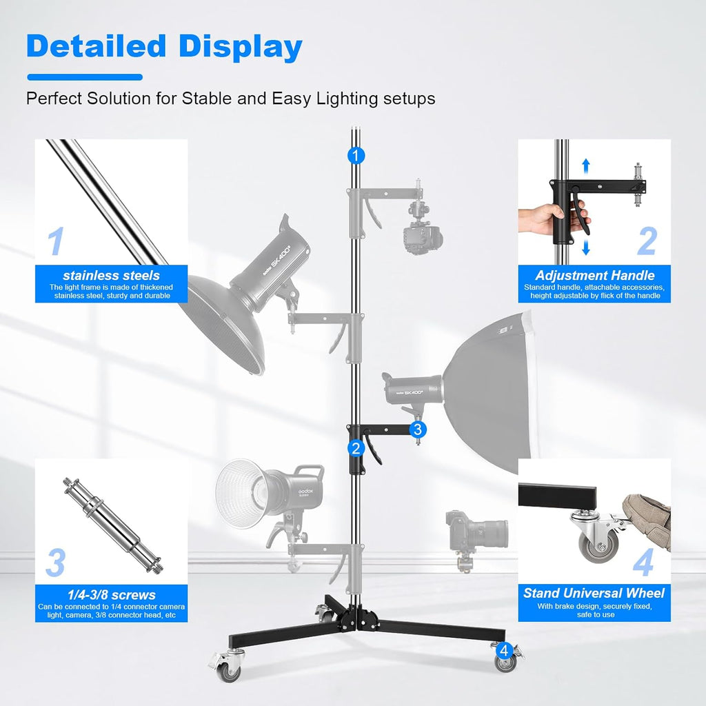 Stand Para Luces Fotografia Con Ruedas Y Soporte Deslizante