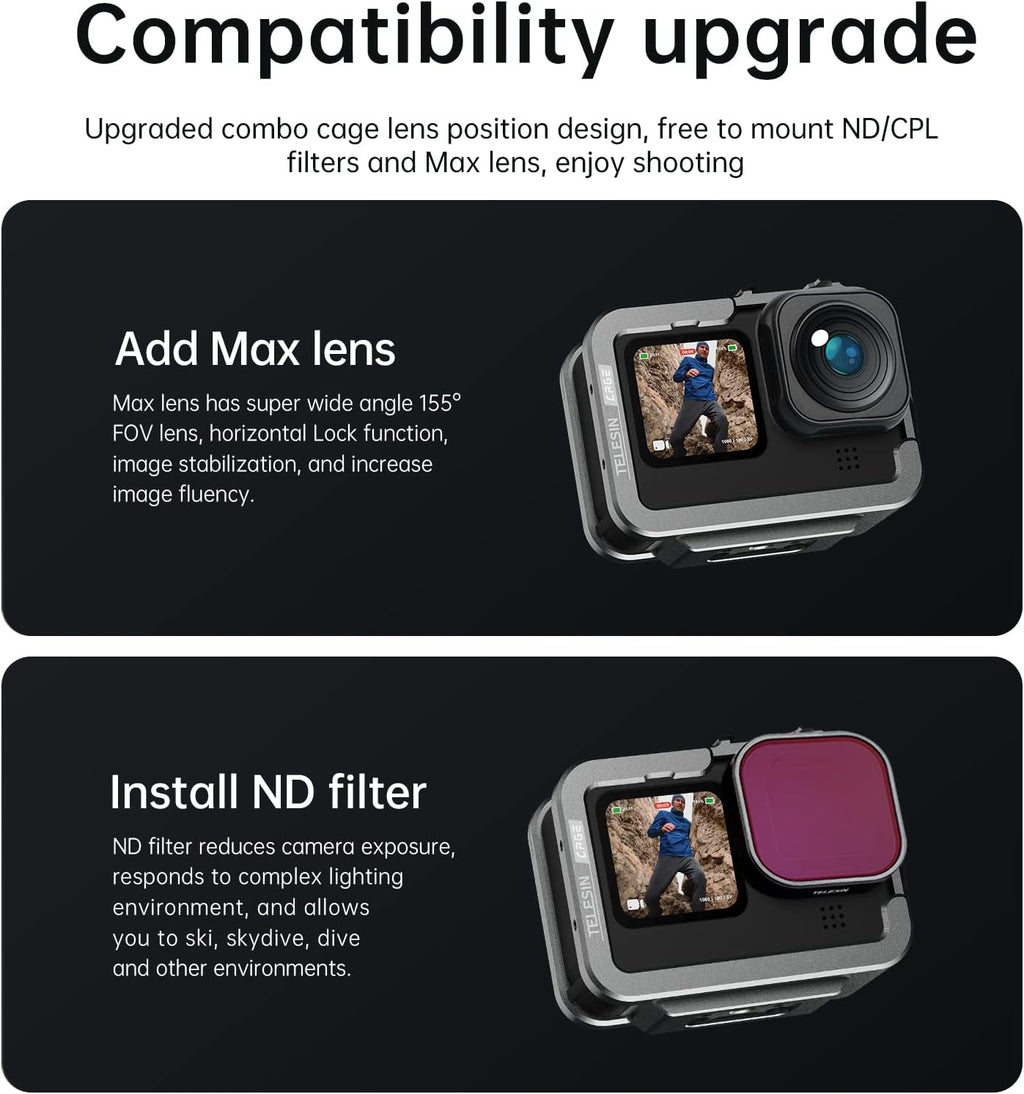 Jaula en Aluminio Para GoPro 12/11/10/9 Telesin Con Marco Vertical