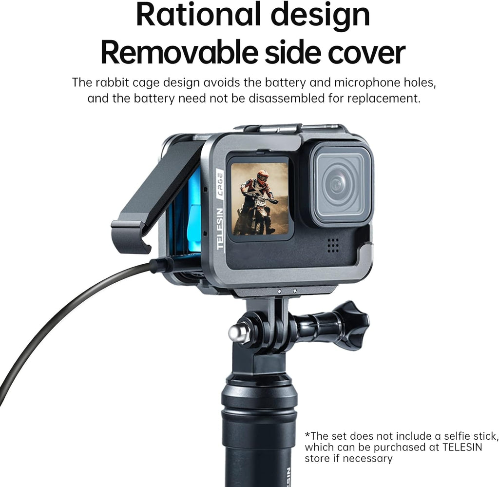 Jaula en Aluminio Para GoPro 12/11/10/9 Telesin Con Marco Vertical