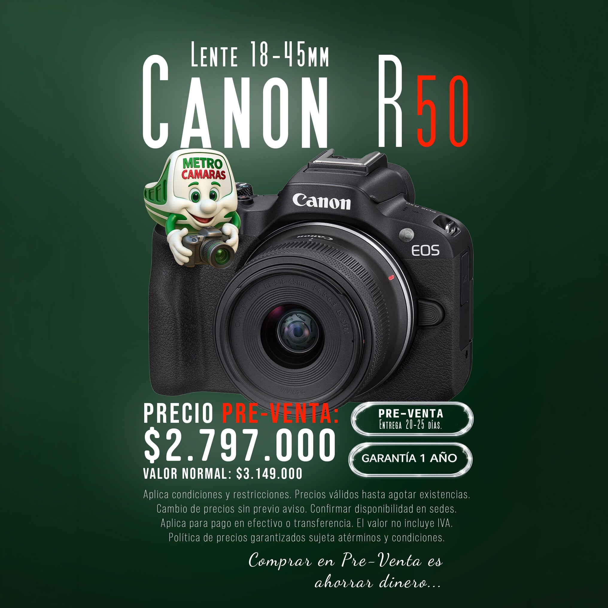 Camara Digital Canon R50 Con Lente 18-45 PRE-VENTA