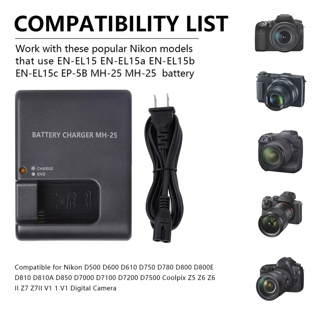 Cargador MH-25 Para Nikon EN-EL15  Nikon Z8-Z7-Z6-Z5-D850-D750-D610-D500-D7500-D7200