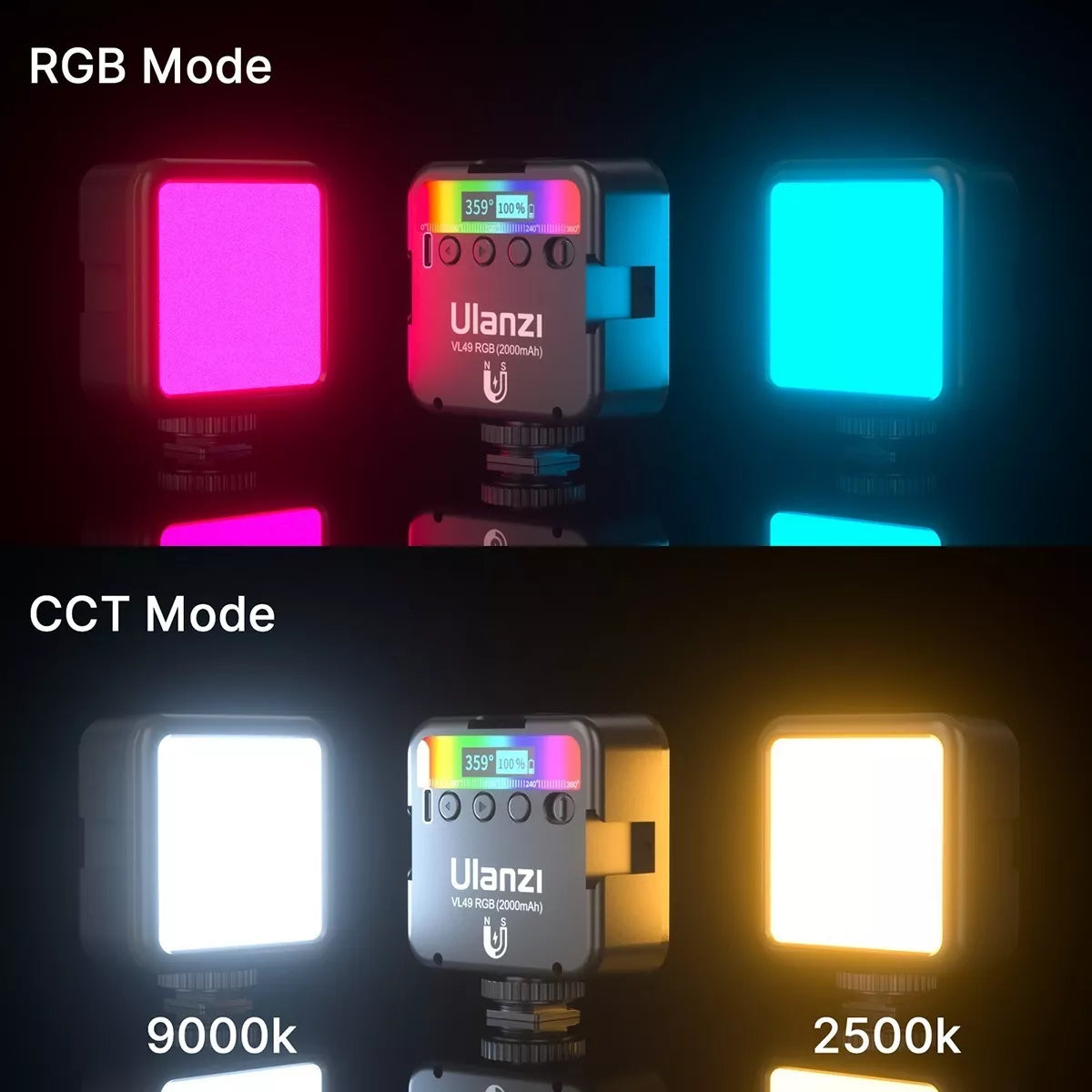 Luz Led Mini RGB Multicolor Recargable Ulanzi VL49 2500k - 9000k