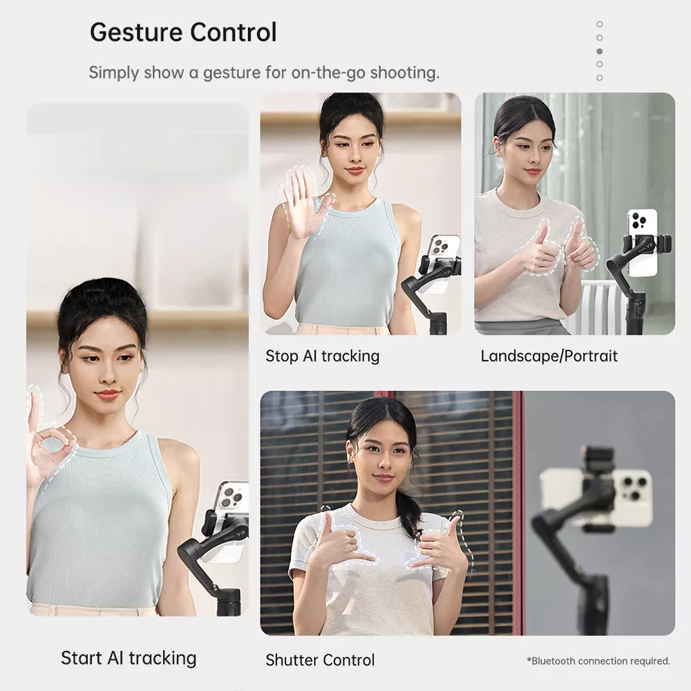 Estabilizador Gimbal Para Smartphone con Rastreador AI - Luz - 3 Ejes Hohem iSteady V3 AI
