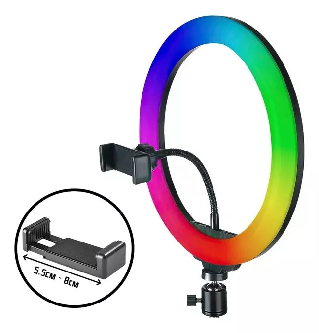 Aro De Luz Rgb Multicolor 33 Cm Profesional + Tripode 2m