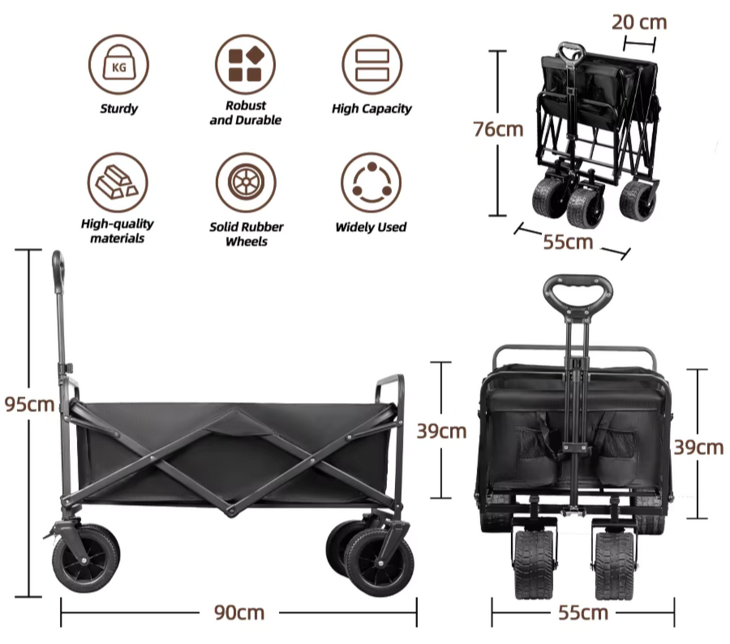 Carrito Plegable Transportador Equipos Pesados Hasta 90kg Ruedas Grandes