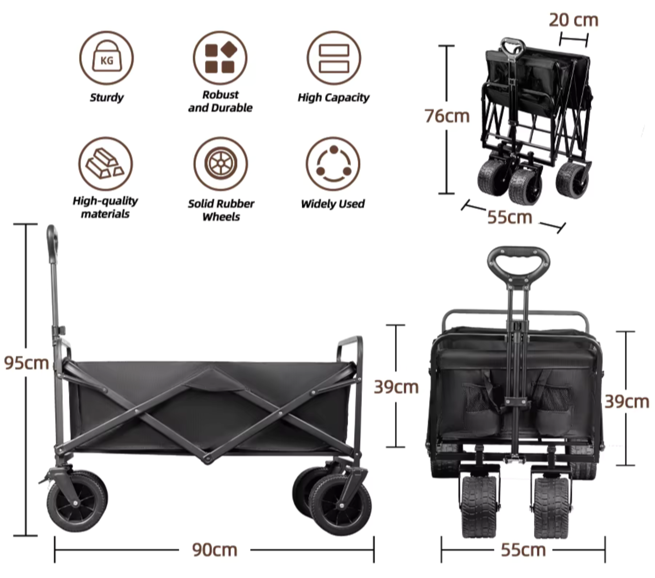 Carrito Plegable Transportador Equipos Pesados Hasta 90kg Ruedas Grandes
