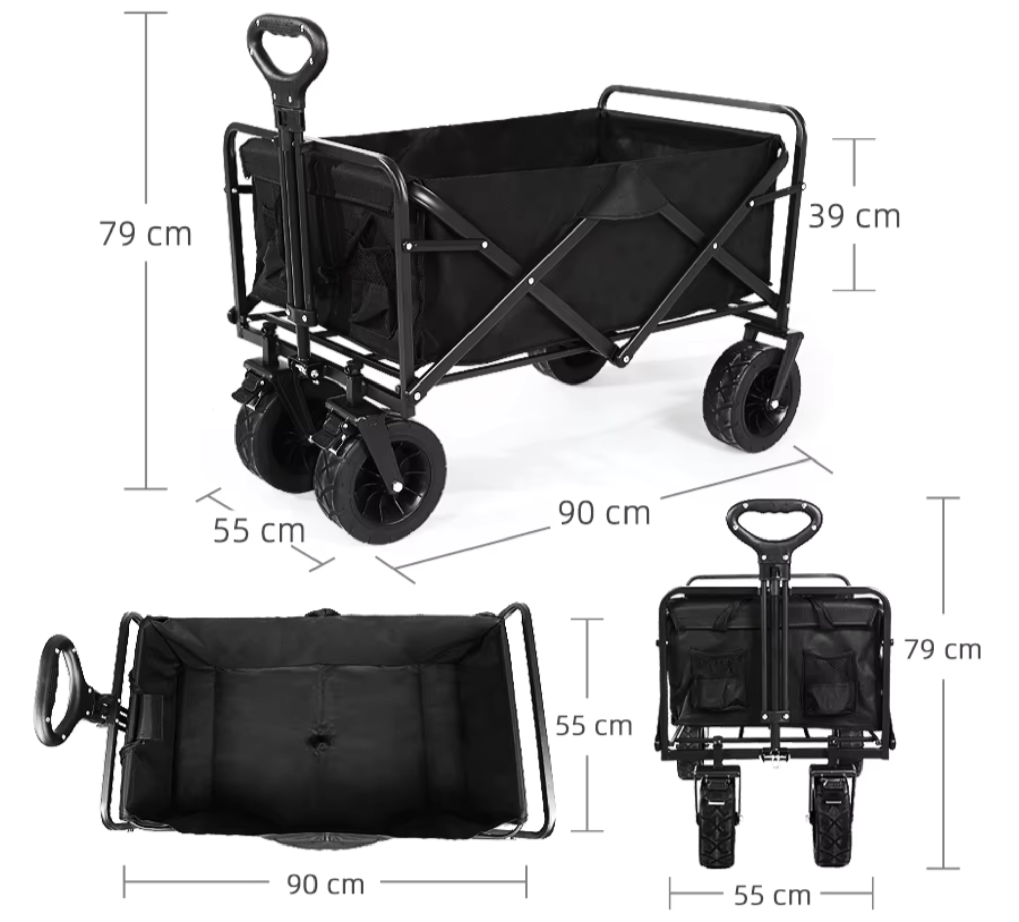 Carrito Plegable Transportador Equipos Pesados Hasta 90kg Ruedas Grandes