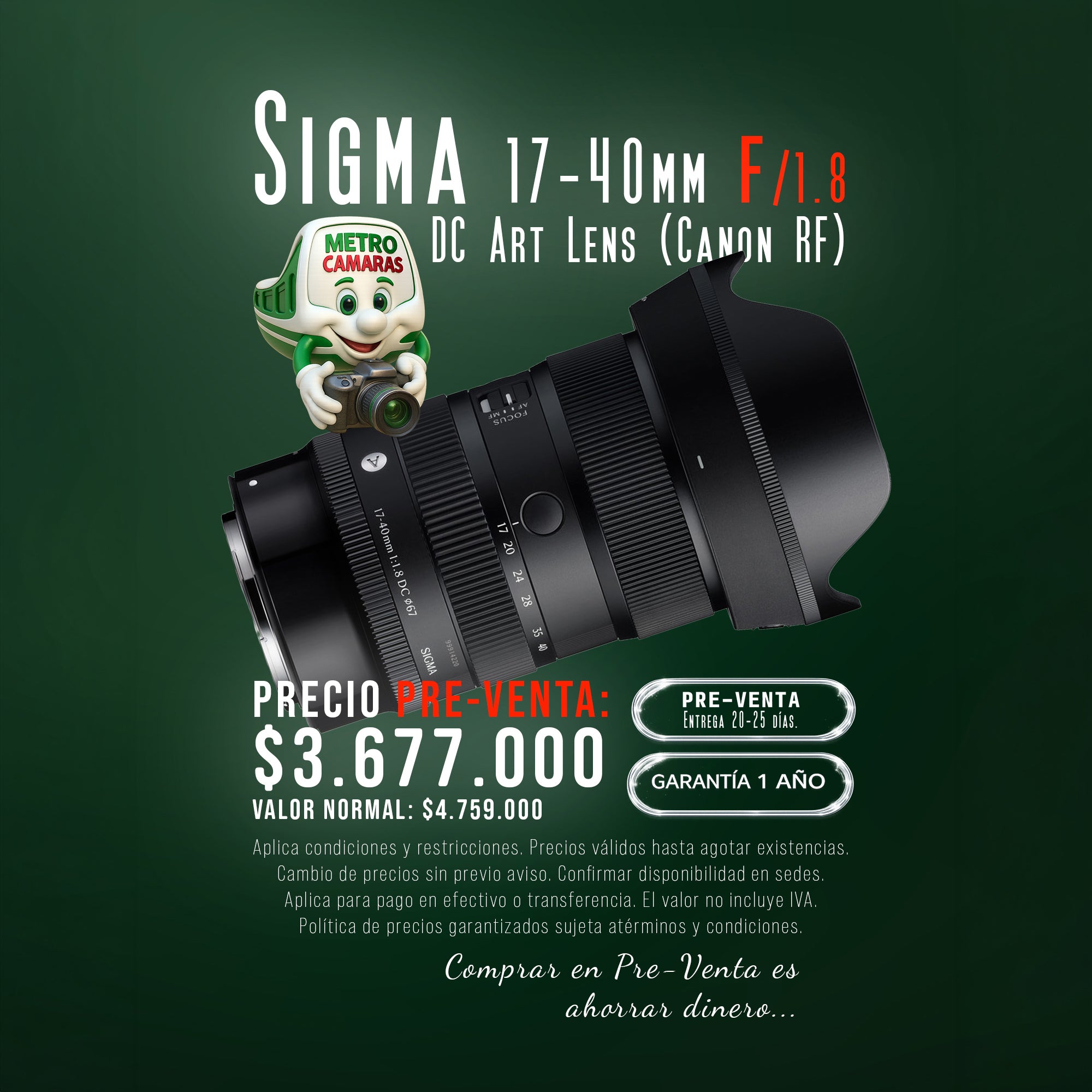 LENTE SIGMA 17-40MM F/1.8 DC ART (CANON RF) PRE-VENTA