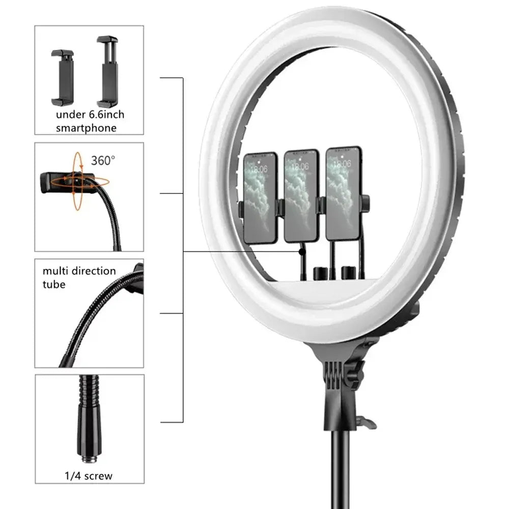Aro De Luz Led Profesional  45cm 55 W + Trípode
